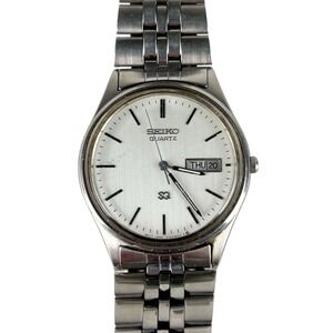 Seiko SQ Watch Men 35mm Wrist Watch Silver Tone Day/Date 5Y23-8040 No Battery
